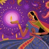 femmes célébrant diwali avec fond abstrait vecteur