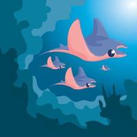 groupe de rayons de mer nageant sur l'illustration vectorielle de l'océan vecteur