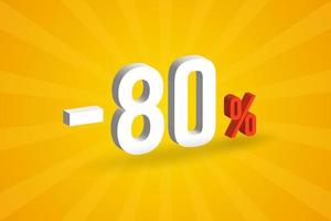 négatif 80 remise texte 3d pour les ventes et la promotion. vecteur