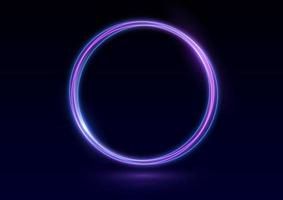 tourbillon de néon. courbe effet de lumière de ligne bleue. fond abstrait anneau avec fond tourbillonnant brillant. tunnel de flux d'énergie. portail bleu, plate-forme. vecteur de cercle magique. cadre rond avec effet de lumière