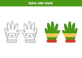 trace et colorie de jolis gants d'hiver. feuille de travail pour les enfants. vecteur