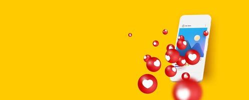 illustration vectorielle smartphone avec bulle de dialogue coeur emoji recevoir un message à l'écran. concept de réseau social et d'appareil mobile. graphique pour sites Web, bannière Web vecteur