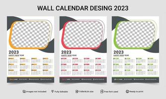 Modèle de calendrier mural 1 page 2023 avec 3 variations de couleur. modèle de calendrier mural d'une page prêt à imprimer pour 2023. Illustration vectorielle de l'année civile 2023. calendrier mural d'une page 2023 vecteur