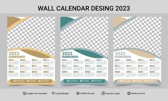 Modèle de calendrier mural 1 page 2023 avec 3 variations de couleur. modèle de calendrier mural d'une page prêt à imprimer pour 2023. Illustration vectorielle de l'année civile 2023. calendrier mural d'une page 2023 vecteur