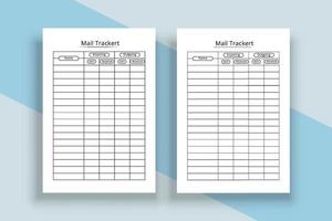 intérieur du cahier de liste de contrôle du courrier. vérificateur de courrier vecteur de journal de bord entrant et sortant. journal de bord intérieur du traqueur de courrier. intérieur du journal. modèle de journal de suivi du courrier.