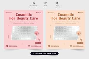 produits de beauté et conception de bannière de vente cosmétique avec des couleurs rose et soie. modèle de publicité cosmétique moderne avec des formes géométriques. vecteur de publication de médias sociaux d'entreprise cosmétique pour le marketing.