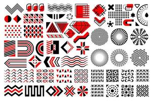 éléments abstraits de conception géométrique noir et rouge. Éléments de design rétro des années 80 et 90. formes modernes géométriques abstraites pour vos projets de conception vecteur