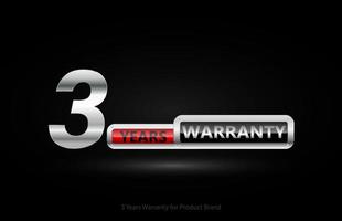 3 ans de garantie logo argenté isolé sur fond noir, conception vectorielle pour la garantie du produit, la garantie, le service, l'entreprise et votre entreprise. vecteur