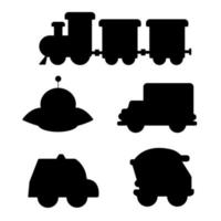 un ensemble de transport de jouets pour enfants silhouette, voitures vecteur