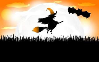 galette d'halloween. la sorcière et les chauves-souris volent vecteur