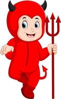 petits enfants en costume de diable rouge halloween vecteur