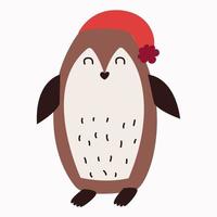 pingouin de dessin animé dans un chapeau de noël. un personnage pour la conception de noël et du nouvel an. illustration vectorielle. vecteur