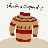 pull mignon pour la fête de noël. une carte de vacances avec l'inscription happy jumper day. vecteur