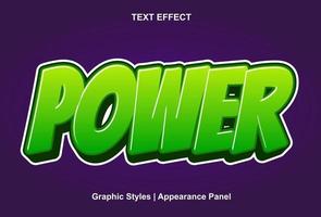 effet de texte de puissance avec un style 3d de couleur verte. vecteur