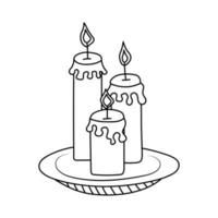 bougies sur une assiette dans un style doodle. jour des morts, anniversaire, célébration, vacances, fête, concept de religion. illustration vectorielle noir et blanc pour livre de coloriage. vecteur