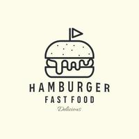 burger ou hamburger avec salade dessin au trait style vectoriel logo icône modèle illustration design, concept de logo de restauration rapide