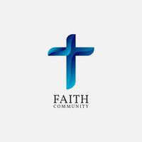logo moderne du christianisme de la croix bleue pour la communauté de foi vecteur
