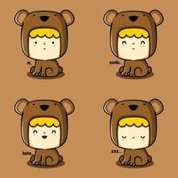 illustration vectorielle d'emoji mignon petit garçon portant un costume d'ours vecteur