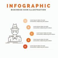 détective. pirate. incognito. espionner. modèle d'infographie de voleur pour le site Web et la présentation. icône grise de ligne avec illustration vectorielle de style infographie orange vecteur