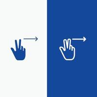 geste des doigts ligne droite et glyphe icône solide bannière bleue ligne et glyphe icône solide bannière bleue vecteur