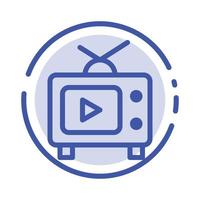 télévision télévision lire la vidéo icône de ligne en pointillé bleu vecteur