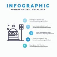 icône de ligne d'habitation de dôme de construction de colonie de base avec fond d'infographie de présentation en 5 étapes vecteur