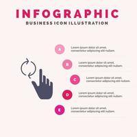 doigt main rafraîchir geste solide icône infographie 5 étapes présentation arrière-plan vecteur