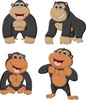 la collection du gorille dans les différentes poses et visage heureux vecteur