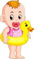 le bébé heureux portant une bouée canard vecteur