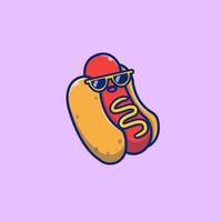 illustration d'icône de vecteur de dessin animé mignon hot-dog cool. concept d'icône de nourriture isolé vecteur premium. style de dessin animé plat