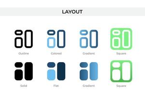 icône de mise en page dans un style différent. icônes vectorielles de mise en page conçues dans un style contour, solide, coloré, dégradé et plat. symbole, illustration de logo. illustration vectorielle vecteur