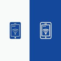 service de signalisation mobile ligne wifi et bannière bleue icône solide glyphe vecteur