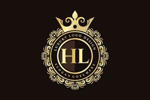 hl lettre initiale or calligraphique féminin floral monogramme héraldique dessiné à la main antique vintage style luxe logo design vecteur premium