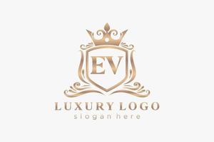 modèle initial de logo de luxe royal de lettre ev dans l'art vectoriel pour le restaurant, la royauté, la boutique, le café, l'hôtel, l'héraldique, les bijoux, la mode et d'autres illustrations vectorielles.