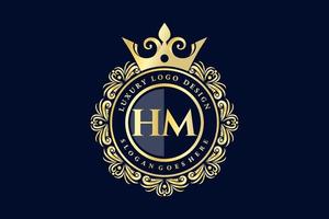 hm lettre initiale or calligraphique féminin floral monogramme héraldique dessiné à la main antique vintage style luxe logo design prime vecteur