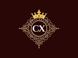 lettre cx logo victorien de luxe royal antique avec cadre ornemental. vecteur