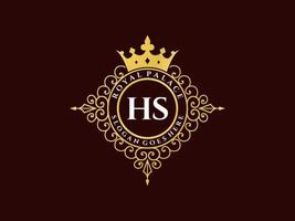 lettre hs logo victorien de luxe royal antique avec cadre ornemental. vecteur