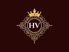 lettre hv logo victorien de luxe royal antique avec cadre ornemental. vecteur