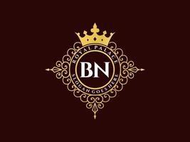 lettre bn logo victorien de luxe royal antique avec cadre ornemental. vecteur