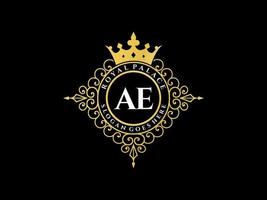 lettre ae logo victorien de luxe royal antique avec cadre ornemental. vecteur