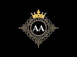 lettre aa logo victorien de luxe royal antique avec cadre ornemental. vecteur