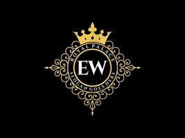 lettre ew logo victorien de luxe royal antique avec cadre ornemental. vecteur