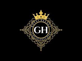 lettre gh logo victorien de luxe royal antique avec cadre ornemental. vecteur