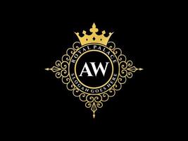 lettre aw logo victorien de luxe royal antique avec cadre ornemental. vecteur