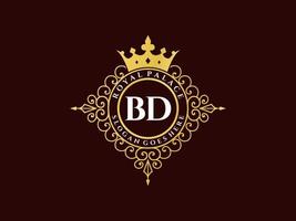 lettre bd logo victorien de luxe royal antique avec cadre ornemental.
