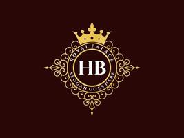 lettre hb logo victorien de luxe royal antique avec cadre ornemental. vecteur