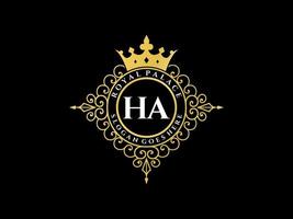 lettre ha logo victorien de luxe royal antique avec cadre ornemental. vecteur