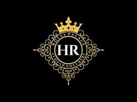 lettre hr logo victorien de luxe royal antique avec cadre ornemental. vecteur
