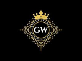 lettre gw logo victorien de luxe royal antique avec cadre ornemental. vecteur