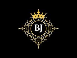 lettre bj logo victorien de luxe royal antique avec cadre ornemental. vecteur
